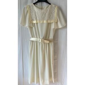 Jerell of Texas Vintage 70s Cream Lace Belted Dress Size 7